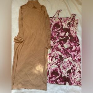 AFRM nude sheer dress with magenta slip underneath. Lrg.